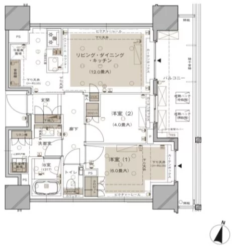 【新築分譲】ブランズ本郷 9階 2LDKの間取り