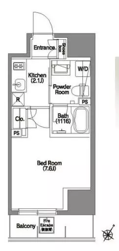ELSTANZA(エルスタンザ)文京根津 7階 1Kの間取り