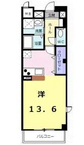グレースコート白鷺坂 6階 1Rの間取り