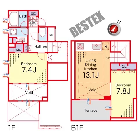グラータ白山 1階 2LDKの間取り