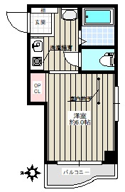 海野ビル 2階 1Kの間取り