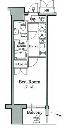 レジディア文京本駒込 7階 1Kの間取り