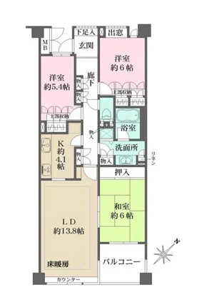 パークハウス白山御殿町 2階 3LDKの間取り