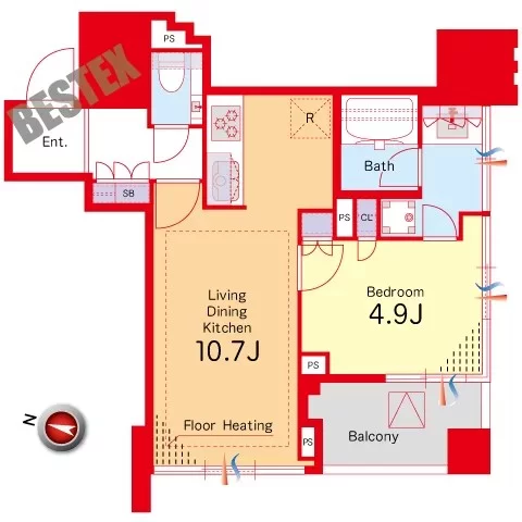 プラウド本郷弓町 2階 1LDKの間取り