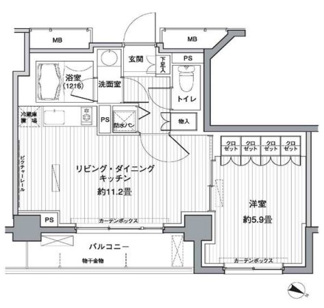 ヒューリックレジデンス茗荷谷 6階 1LDKの間取り