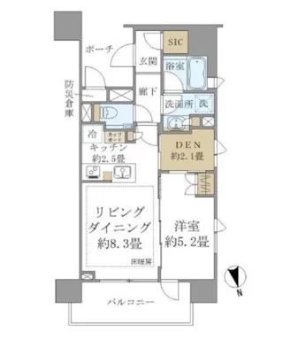 バウス本郷三丁目 3階 1LDKの間取り