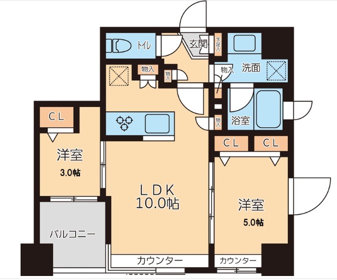 グランカーサ文京千石 10階 2LDKの間取り