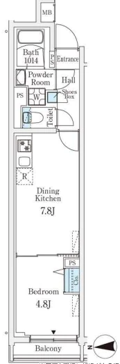 ロスアルコス千駄木 4階 1DKの間取り