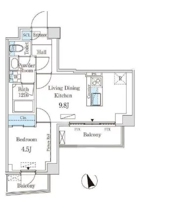 インスタイルレジデンス本駒込 7階 1LDKの間取り