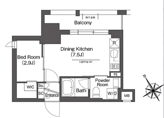 BluRock後楽園 (旧クレヴィアリグゼ文京後楽園) 4階 1LDKの間取り