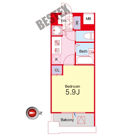 ラ・レジダンス・ド千駄木 2階 1Kの間取り