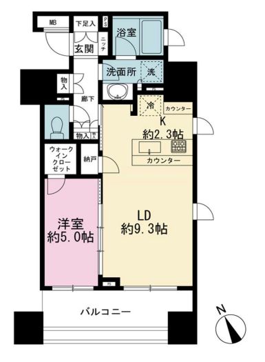 ガーデングラス御茶ノ水 6階 1LDKの間取り