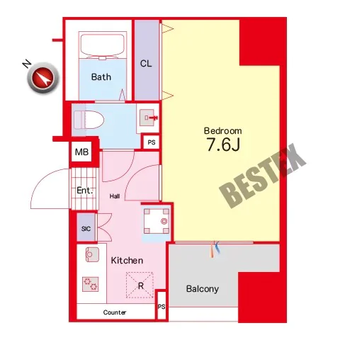 【築浅】アイルプレミアム千駄木 6階 1Kの間取り