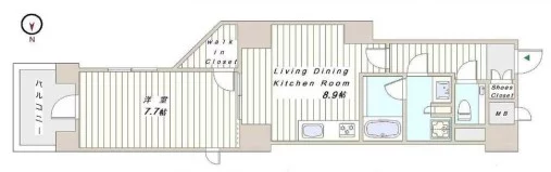 【築浅】ポレスター千代田御茶ノ水 8階 1LDKの間取り