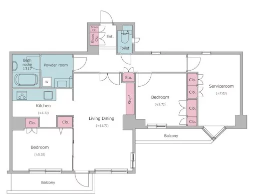 レジディア文京音羽 2階 2SLDKの間取り