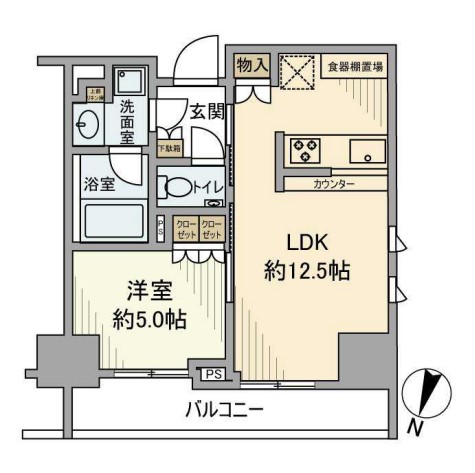 パークリュクス小石川 4階 1LDKの間取り