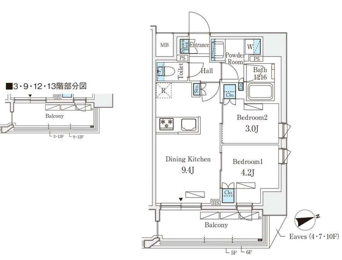 リビオメゾン御茶ノ水EAST 3階 2DKの間取り
