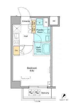 プラウドフラット根津谷中 3階 1Kの間取り