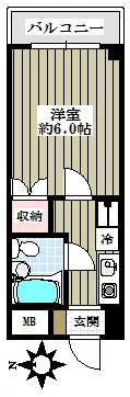ビューハイムコジマ 2階 1Kの間取り