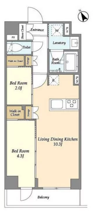 グランカーサ江戸川橋 6階 2LDKの間取り