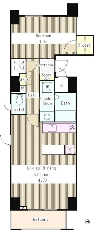 ザ・テラス千駄木 3階 1LDKの間取り