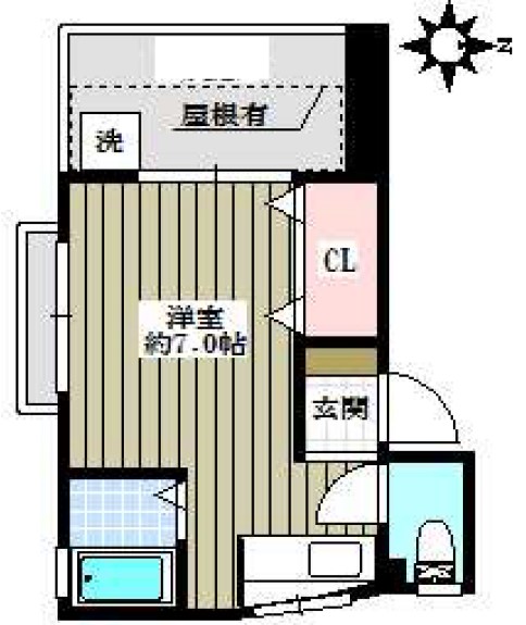 西田マンション 4階 1Kの間取り