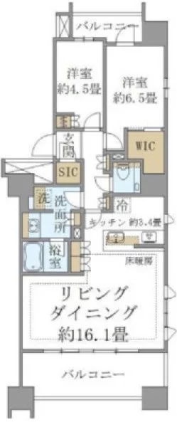 ブリリア本郷弓町 14階 2LDKの間取り