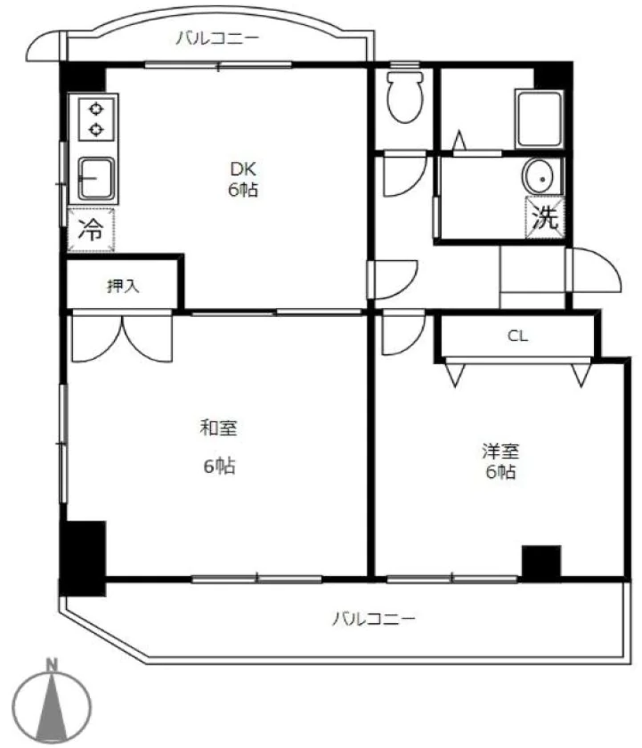 ハイム稲荷坂 3階 2DKの間取り