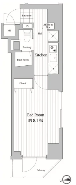 ウエルカーサ文京湯島 14階 1Kの間取り