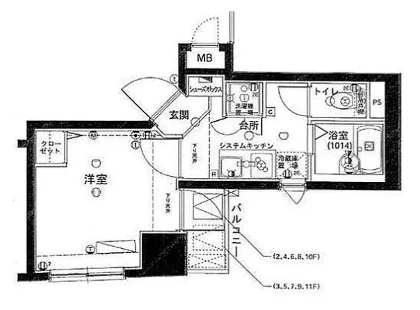 フォルトゥナ文京後楽園 9階 1Kの間取り