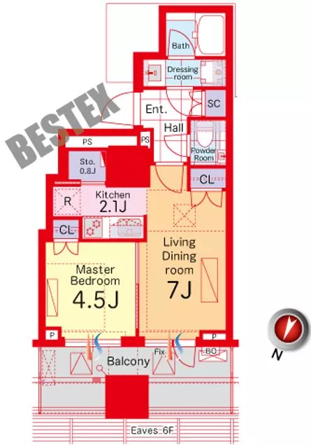 パークコート千代田四番町(高級分譲マンション♪) 7階 1LDKの間取り