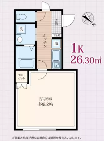 リトルズトーン上野公園 3階 1Kの間取り