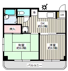 ヌーボー北 2階 2DKの間取り