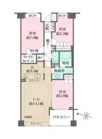 パークハウス千石丸山町 5階 3LDKの間取り
