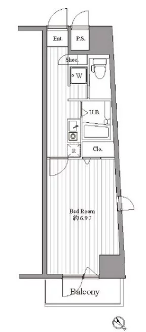 パストラル動坂 4階 1Kの間取り