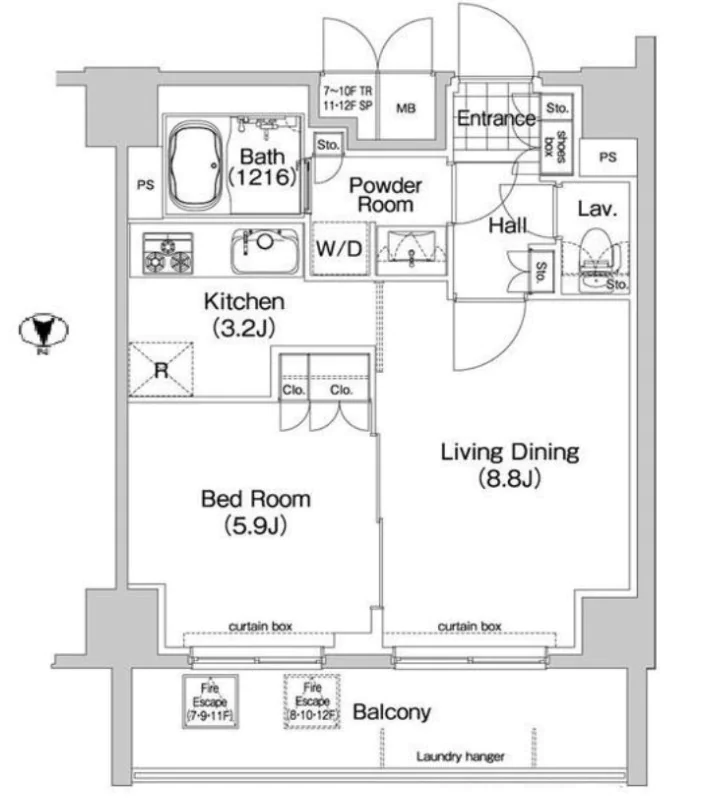 コンフォリア春日富坂 7階 1LDKの間取り
