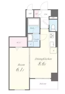 ヒューゲル本郷(Hugel Hongo) 5階 1LDKの間取り