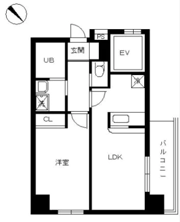 スカイコート後楽園WEST 3階 1LDKの間取り