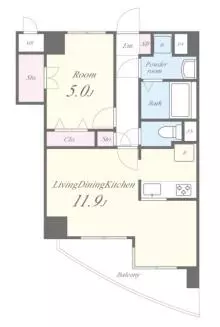 クレール小石川 4階 1LDKの間取り