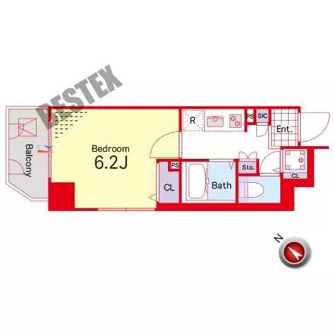 グラントゥルース小石川 4階 1Kの間取り