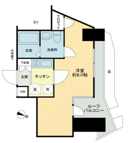 アクサス後楽園 6階 1Kの間取り