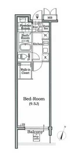 レジディア文京本駒込 8階 1Kの間取り