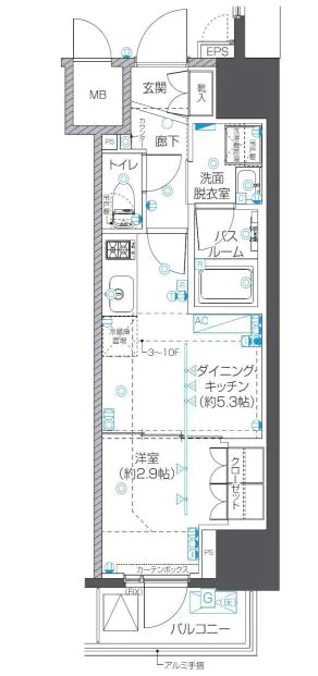 【新築】ZOOM本郷 6階 1DKの間取り