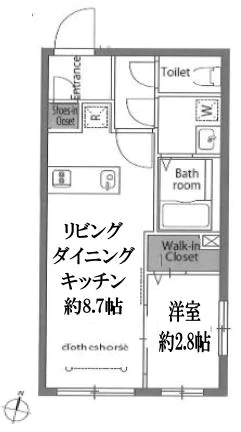 【築浅】プライムブリス文京春日 2階 1LDKの間取り