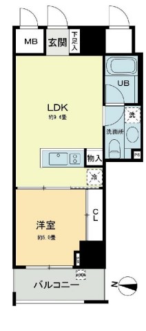 ベルファース本郷弓町 2階 1LDKの間取り