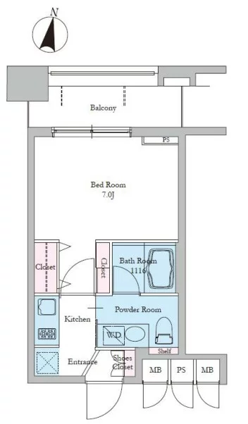 レジディア文京音羽Ⅱ 3階 1Kの間取り
