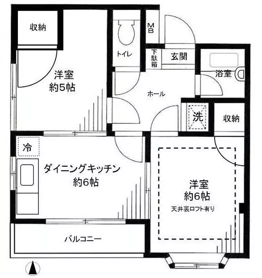 パークサイドハイツ新大塚 3階 2DKの間取り