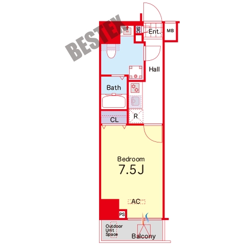 【築浅】アイルプレミアム文京六義園 9階 1Kの間取り