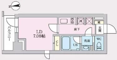 【新築】タスキプライムテラス後楽園 4階 1Kの間取り