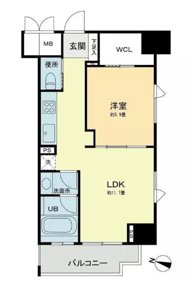 ベルファース本郷弓町 8階 1LDKの間取り